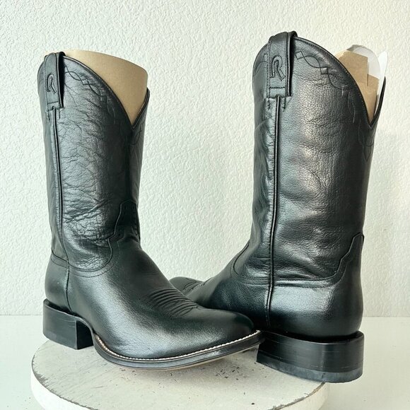 Rod Patrick Mens Cowboy Boots 9.5EE Black Buffalo Western Round Bex Toe 11" Tall - Picture 1 of 12